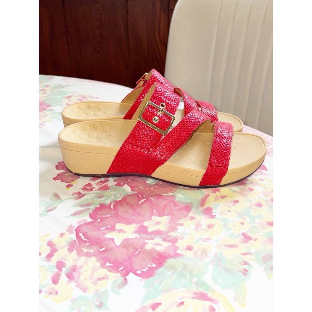Vionic RIO Womens Size 9 Red Lizard Walking Comfort Strappy Slide Sandals